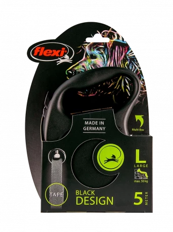 Поводок-рулетка для собак flexi Black Design L 5 м 50 кг лента, черный