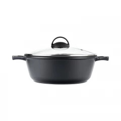 Жаровня GURMAN 26 см, с термостойкой стеклянной крышкой, черный