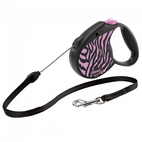 Поводок-рулетка для собак flexi Safari Zebra M 5м трос, розовый
