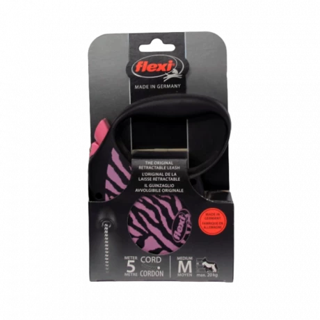 Поводок-рулетка для собак flexi Safari Zebra M 5м трос, розовый
