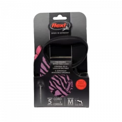 Поводок-рулетка для собак flexi Safari Zebra M 5м трос, розовый