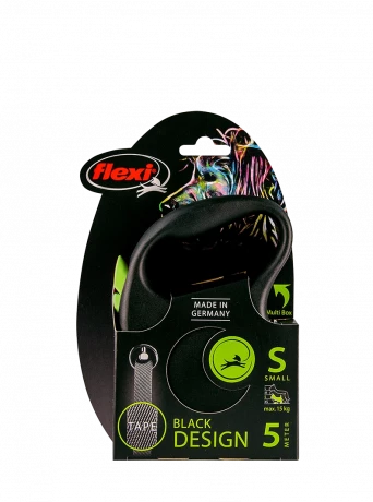 Поводок-рулетка для собак flexi Black Design S 5 м 15 кг лента, зеленый