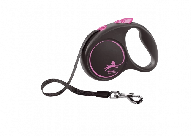 Поводок-рулетка для собак flexi Black Design S 5 м 15 кг лента, розовый