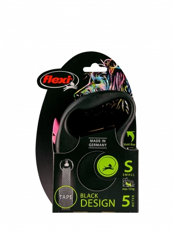 Поводок-рулетка для собак flexi Black Design S 5 м 15 кг лента, розовый