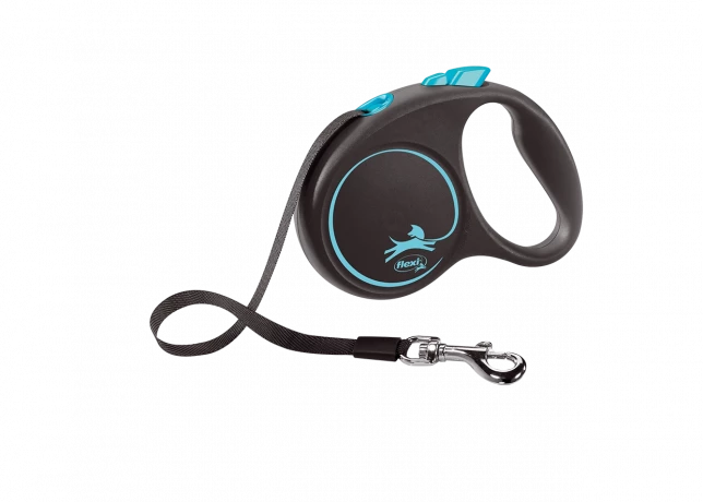 Поводок-рулетка для собак flexi Black Design S 5 м 15 кг лента, синий