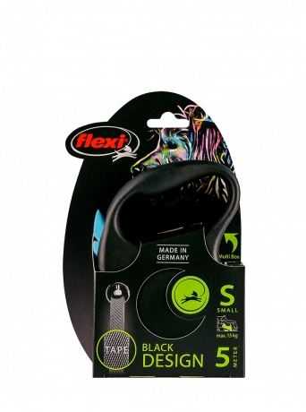 Поводок-рулетка для собак flexi Black Design S 5 м 15 кг лента, синий