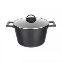 Кастрюля GURMAN 5 л, с термостойкой стеклянной крышкой 24 см, черный