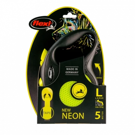 Поводок-рулетка для собак flexi New Neon L 5 м лента, желтый