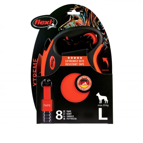 Поводок-рулетка для собак flexi Xtreme L 8 м лента, оранжевый