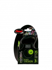 Поводок-рулетка для собак flexi Black Design XS 3 м 8 кг трос, зеленый