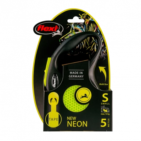 Поводок-рулетка для собак flexi New Neon S 5 м лента, желтый